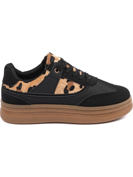 ČERNÉ DÁMSKÉ SNEAKERSY S LEOPARDÍMI VSADKAMI