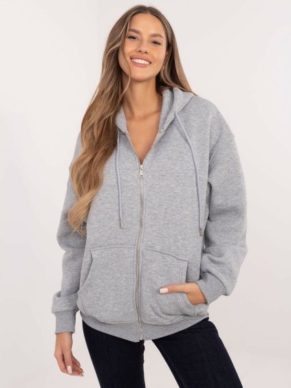 ŠEDÁ BASIC MIKINA NA ZIP S KAPUCÍ