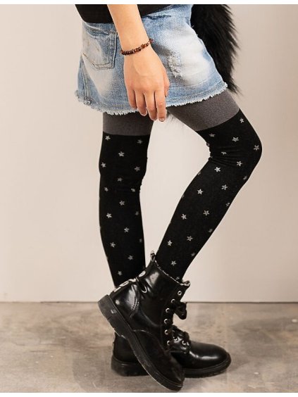 KNITTEX ČERNO-ŠEDÉ DÍVČÍ PUNČOCHÁČE S HVĚZDIČKAMI (Velikost 128/134, Barva černá)