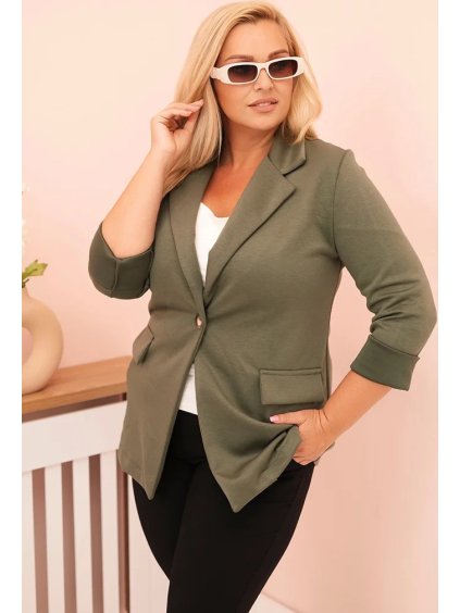 KHAKI DÁMSKÝ VISKÓZOVÝ PLUS SIZE BLEJZR S KLASICKÝM LÍMCEM (Velikost ONE SIZE)
