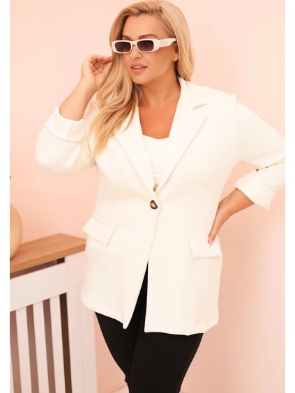 SMETANOVÝ DÁMSKÝ VISKÓZOVÝ PLUS SIZE BLEJZR S KLASICKÝM LÍMCEM (Velikost ONE SIZE)