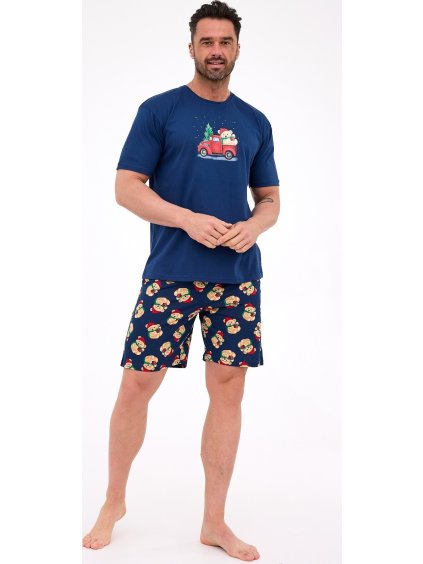 CORNETTE PÁNSKÉ KRÁTKÉ VÁNOČNÍ PYŽAMO - PLUS SIZE (Velikost 3XL, Barva tmavě modrá)