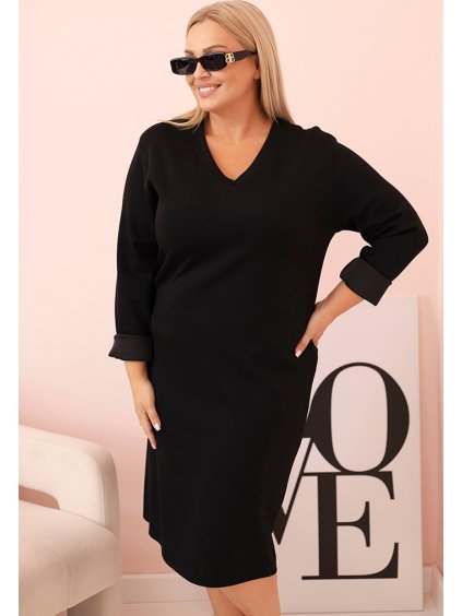 ČERNÉ PLUS SIZE ŠATY S VÝSTŘIHEM DO V A 3/4 RUKÁVY (Velikost ONE SIZE)