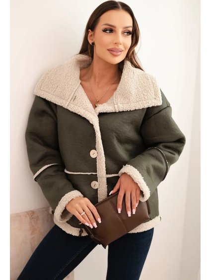 KHAKI DÁMSKÁ PLUS SIZE BUNDA ZATEPLENÁ BERÁNKEM (Velikost ONE SIZE)