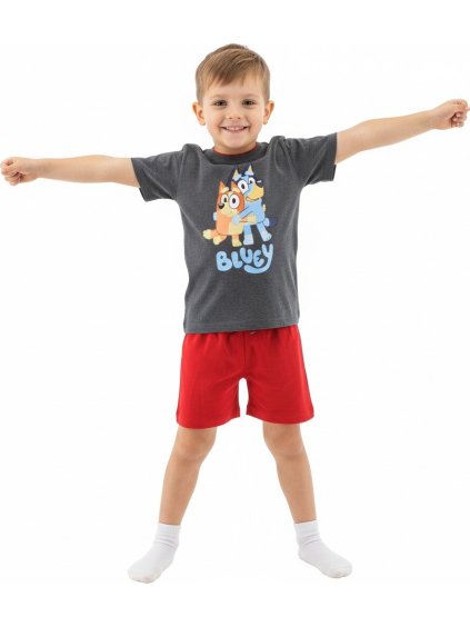 ČERVENO-ŠEDÉ DĚTSKÉ KRÁTKÉ PYŽAMO BLUEY (Velikost 98)