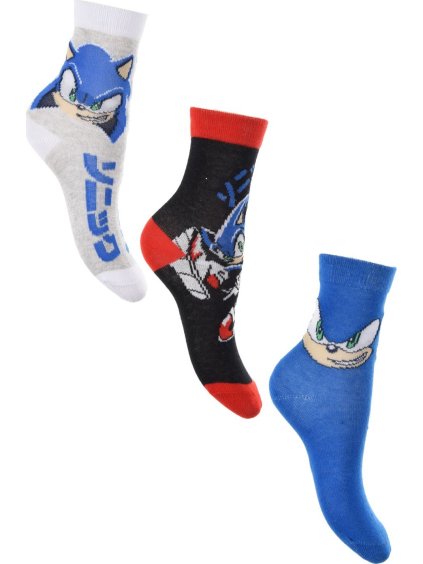 SET CHLAPECKÝCH PONOŽEK SONIC - ŠEDÁ/ČERNÁ/MODRÁ (Velikost 23/26)