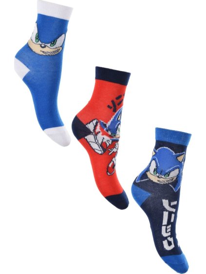 SET CHLAPECKÝCH PONOŽEK SONIC - MODRÁ/ČERVENÁ/TMAVĚ MODRÁ (Velikost 23/26)