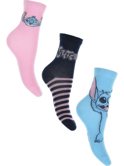 SET DÍVČÍCH PONOŽEK LILO AND STITCH - RŮŽOVÁ/TMAVĚ MODRÁ/MODRÁ (Velikost 23/26)