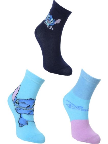 SET DÍVČÍCH PONOŽEK STITCH - MODRÁ/TMAVĚ MODRÁ (Velikost 27/30)