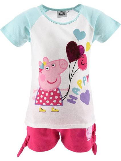 BÍLO-RŮŽOVÝ LETNÍ DÍVČÍ SET PEPPA PIG (Velikost 98)