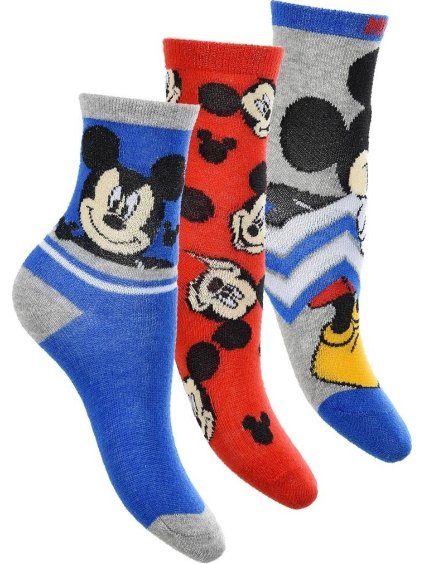 CHLAPECKÝ SET PONOŽEK MICKEY MOUSE - MODRÁ-ČERVENÁ-ŠEDÁ (Velikost 23/26)
