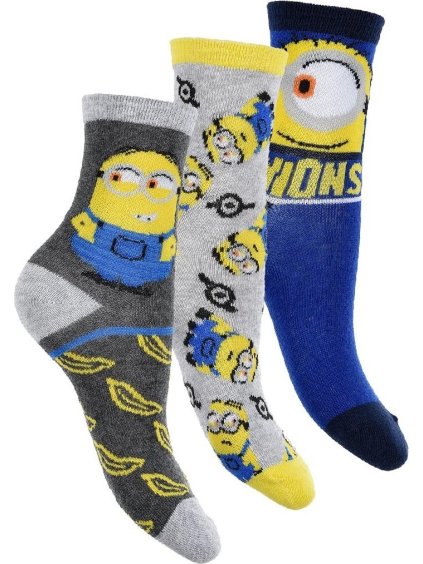 SET CHLAPECKÝCH PONOŽEK MINIONS - ŠEDÁ/MODRÁ/TMAVĚ ŠEDÁ (Velikost 23/26)
