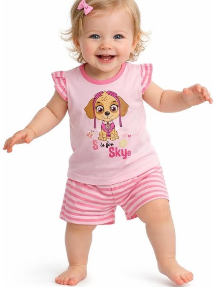 TLAPKOVÁ PATROLA DÍVČÍ RŮŽOVÝ SET TRIČKO+KRAŤASY (Velikost 67)