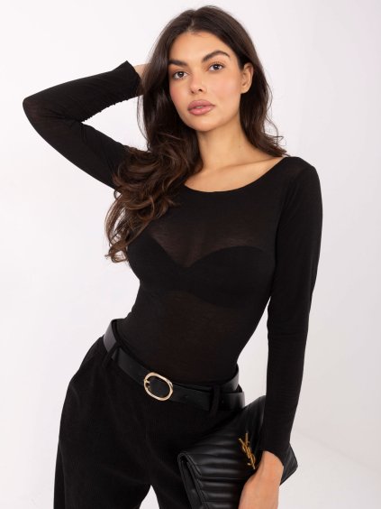 ČERNÁ PRŮSVITNÁ HALENKA Z VISKÓZY S LODIČKOVÝM VÝSTŘIHEM (Velikost ONE SIZE)