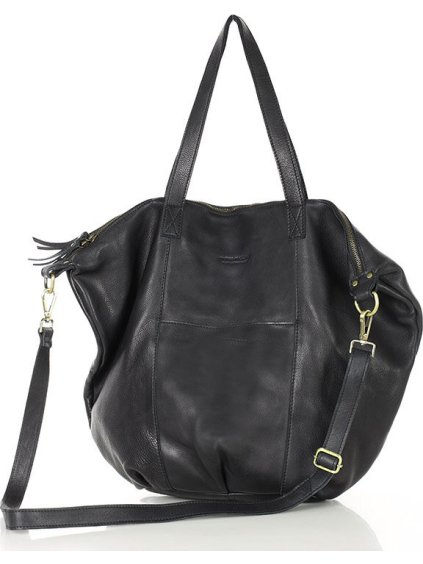 MARCO MAZZINI ČERNÁ KOŽENÁ SHOPPER BAG S PLETENOU VSADKOU (Velikost ONE SIZE)