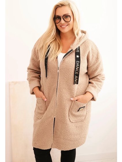 CAMEL STYLOVÝ DÁMSKÝ PLUS SIZE TEDDY KABÁTEK NA ZIP S KAPUCÍ (Velikost ONE SIZE)