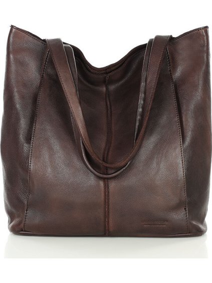 MARCO MAZZINI TMAVĚ HNĚDÁ KOŽENÁ SHOPPER KABELKA (Velikost ONE SIZE)