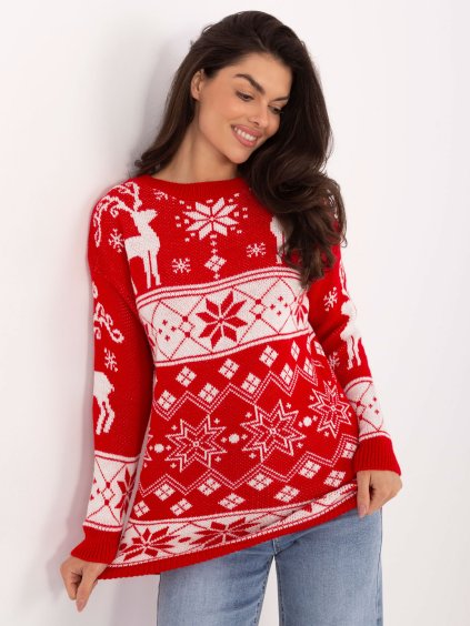 ČERVENÝ DÁMSKÝ DLOUHÝ VÁNOČNÍ SVETR (Velikost ONE SIZE)