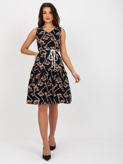 (VEL. 36) ČERNÉ ŠATY S KVĚTINOVÝM POTISKEM (Velikost 36)