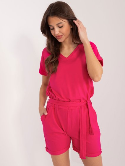 (VEL. ONE SIZE) TMAVĚ RŮŽOVÝ KRAŤASOVÝ OVERAL S PÁSKEM (Velikost ONE SIZE)
