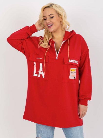 (VEL. ONE SIZE) ČERVENÁ DELŠÍ DÁMSKÁ MIKINA S KAPUCÍ (Velikost ONE SIZE)