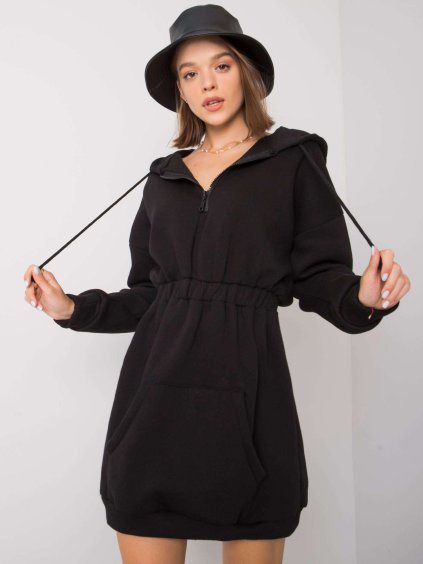 (VEL. S/M) ČERNÉ MIKINOVÉ ŠATY S KAPUCÍ (Velikost S/M)