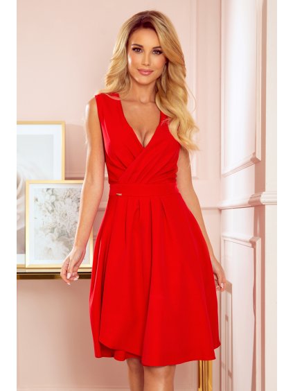 ČERVENÉ ELEGANTNÍ ŠATY S VÝSTŘIHEM HILARY (Velikost S)