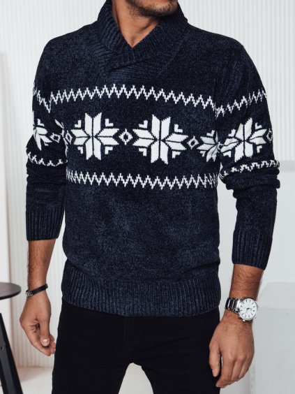 TMAVĚ MODRÝ PÁNSKÝ STYLOVÝ SVETR S NORSKÝM VZOREM (Velikost M)