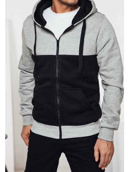 (VEL. XL) ŠEDO-ČERNÁ PÁNSKÁ MIKINA NA ZIP S KAPUCÍ (Velikost XL)