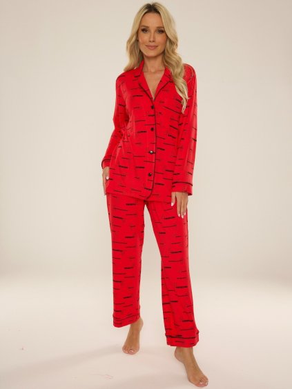 (VEL. XL) KOŠILOVÉ DLOUHÉ PYŽAMO DE LAFENSE MADELEINE (Velikost XL, Barva červená)