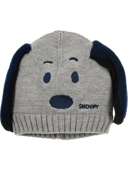 SNOOPY ZIMNÍ ČEPICE S OUŠKAMA ŠEDÁ (Velikost 50)