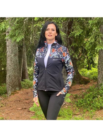 ČERNÁ DÁMSKÁ HŘEJIVÁ MIKINA S KVĚTINOVÝM VZOREM (Velikost S)