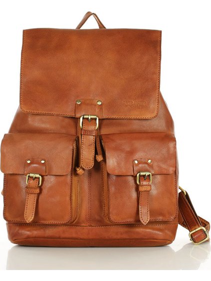 MARCO MAZZINI SVĚTLE HNĚDÝ KOŽENÝ BATOH S KAPSAMI (Velikost ONE SIZE)