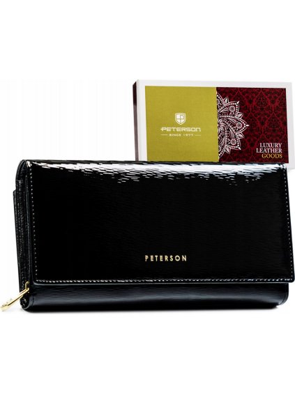 PETERSON ČERNÁ LESKLÁ KOŽENÁ PENĚŽENKA Y188 (Velikost ONE SIZE)
