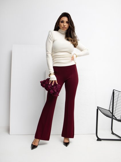 DÁMSKÉ VÍNOVÉ KALHOTY S VYSOKÝM PASEM (Velikost S)