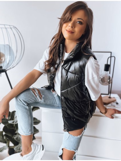 ČERNÁ PROŠÍVANÁ VESTA HOLO (Velikost S)