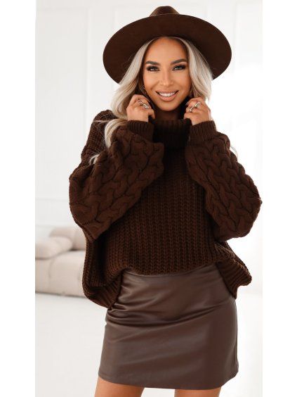 NUMOCO OVERSIZE ROLÁK S ŠIROKÝMI RUKÁVY ČOKOLÁDOVÝ (Velikost ONE SIZE)