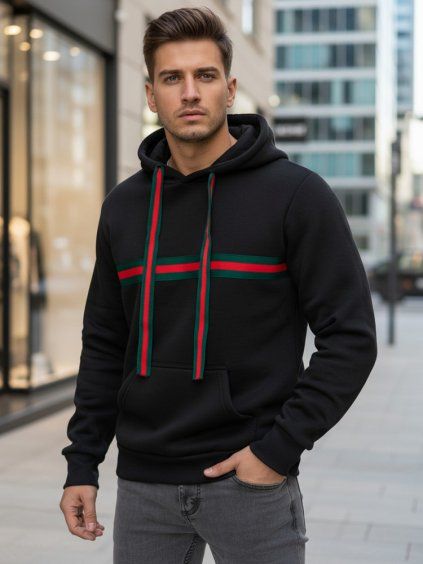 PÁNSKÁ MIKINA S KAPUCÍ ČERNÁ (Velikost M)