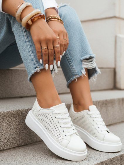 DÁMSKÉ BASIC SNEAKERSY NA SILNÉ PODRÁŽCE BÍLÉ (Velikost 38)