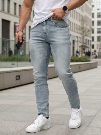 PÁNSKÉ DŽÍNY SLIM FIT SVĚTLE MODRÉ (Velikost 29)
