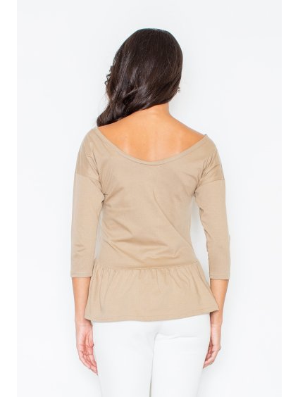 BÉŽOVÁ PEPLUM HALENKA S DLOUHÝM RUKÁVEM