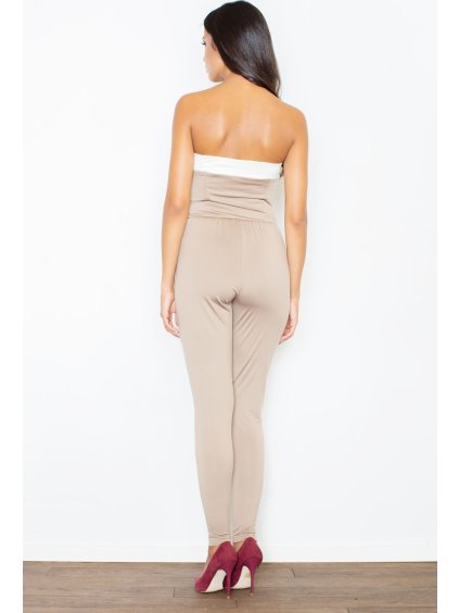 BÉŽOVÝ ELEGANTNÍ OVERAL BEZ RUKÁVŮ M364 BEIGE