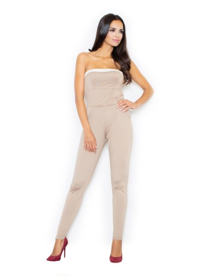 BÉŽOVÝ ELEGANTNÍ OVERAL BEZ RUKÁVŮ M364 BEIGE