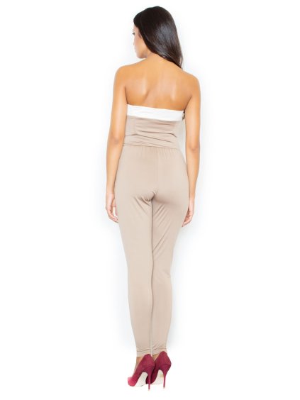 BÉŽOVÝ ELEGANTNÍ OVERAL BEZ RUKÁVŮ M364 BEIGE