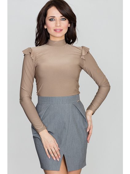 BLŮZA S VOLÁNKY NA RAMENI K438 BEIGE (Velikost S)