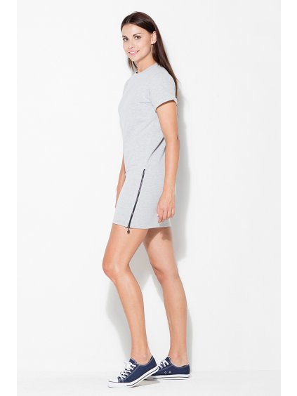 ŠEDÉ SPORTOVNÍ ŠATY SE ZIPEM K349 GREY (Velikost L)