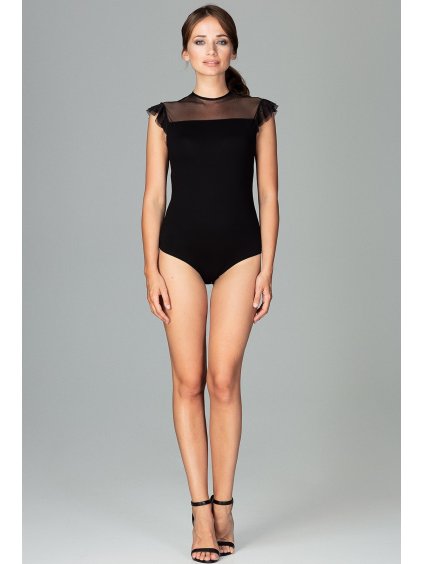 ELEGANTNÍ BODY S PRŮHLEDNÝMI VOLÁNKY K483 BLACK