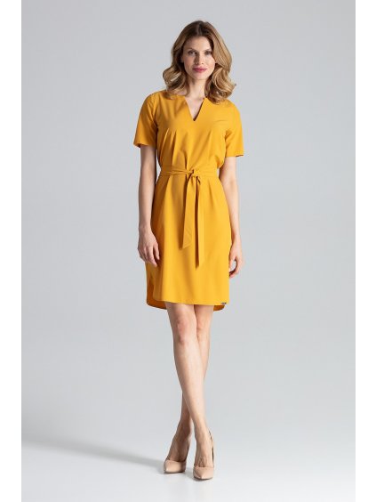 HOŘČICOVÉ KRÁTKÉ ŠATY M669 MUSTARD