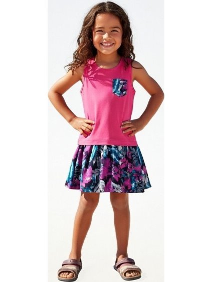 DÍVČÍ RŮŽOVÉ ŠATY S KVĚTINOVOU SUKNÍ (Velikost 98)