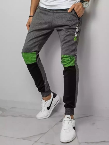 ANTRACITOVÉ PÁNSKÉ TEPLÁKY SE ZELENÝM PRUHEM NA KOLENOU (Velikost M)